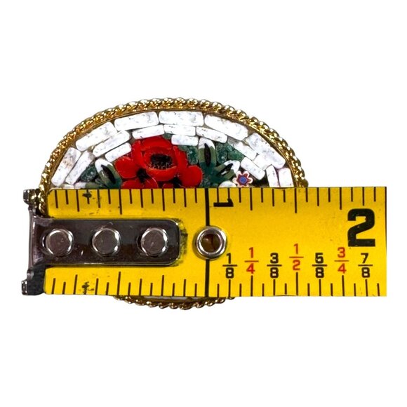 Vintage Italian Micro Mosaic Floral Bouquet Brooch Oval Pin Gold Tone Trimmed - Picture 4 of 5